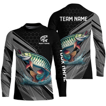 Load image into Gallery viewer, Personalized Black camo Musky Fishing Jerseys, Muskie Long Sleeve Fishing Tournament Shirts NQS8770