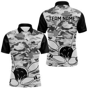 Black Camo Bowling Polo, 1/4 Zip Shirts For Men Custom Bowling Team League Jerseys, Gift For Bowlers NQS8775