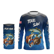 Load image into Gallery viewer, Blue Texas Slam fishing Custom performance long sleeve team Redfish, Trout, Flounder fishing shirt NQS9239