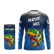 Load image into Gallery viewer, Blue camo Peacock Bass fishing Custom performance long sleeve team Bass fishing tournament shirts NQS9240