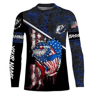 American Flag funny angry Bass fishing blue camo Custom Name Fishing Shirts NQS2995