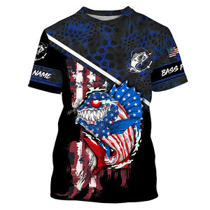 American Flag funny angry Bass fishing blue camo Custom Name Fishing Shirts NQS2995