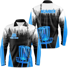 Load image into Gallery viewer, Mens Disc golf polo shirts custom black chain disc golf jerseys, disc golf outfit | Blue NQS7517