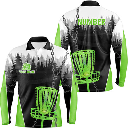 Mens Disc golf polo shirts custom black chain disc golf jerseys, disc golf outfit | Green NQS7518