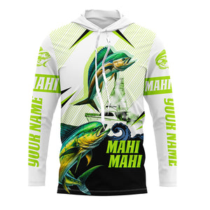 Mahi mahi Dorado fishing green camo Customize name long sleeves fishing shirts NQS1860