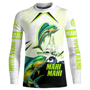 Mahi mahi Dorado fishing green camo Customize name long sleeves fishing shirts NQS1860