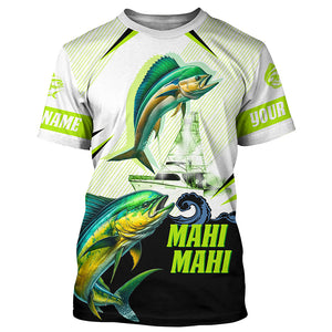 Mahi mahi Dorado fishing green camo Customize name long sleeves fishing shirts NQS1860