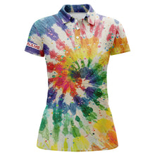 Load image into Gallery viewer, Womens golf polo shirts with colorful tie dye background custom name team golf tops for women NQS5544