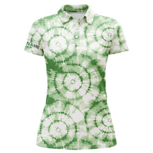 Load image into Gallery viewer, Womens golf polo shirts with green tie dye pattern custom name team golf tops for women NQS5545