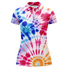 Load image into Gallery viewer, Womens golf polo shirts with colorful tie dye pattern custom name team golf tops for women NQS5546