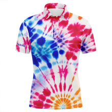 Load image into Gallery viewer, Mens golf polo shirt with colorful tie dye pattern custom name team golf tops for men golfers NQS5546