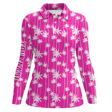 Load image into Gallery viewer, Womens golf polo shirt  custom pink palm tree tropical pattern womens golf shirts, golf gift for women NQS6207