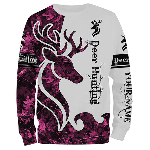 Deer Hunting Pink Camo Customize Name 3D All Over Printed Shirts Personalized Hunting gift For Women NQS630