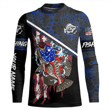 Load image into Gallery viewer, American Flag crappie fishing blue camo Custom Name UV Protection Fishing Shirts NQS3650