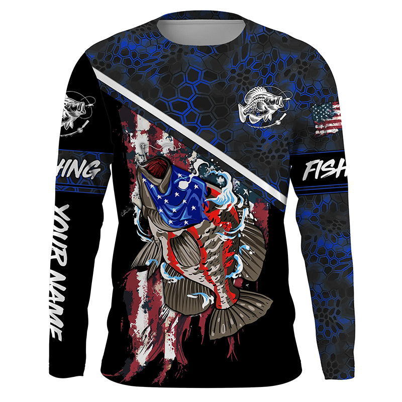 American Flag crappie fishing blue camo Custom Name UV Protection Fishing Shirts NQS3650