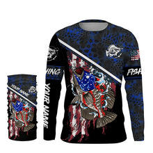 Load image into Gallery viewer, American Flag crappie fishing blue camo Custom Name UV Protection Fishing Shirts NQS3650