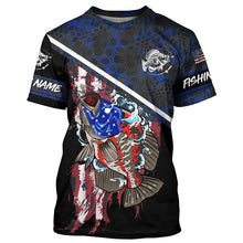 Load image into Gallery viewer, American Flag crappie fishing blue camo Custom Name UV Protection Fishing Shirts NQS3650