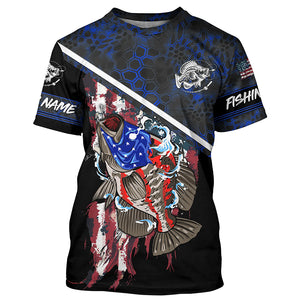 American Flag crappie fishing blue camo Custom Name UV Protection Fishing Shirts NQS3650