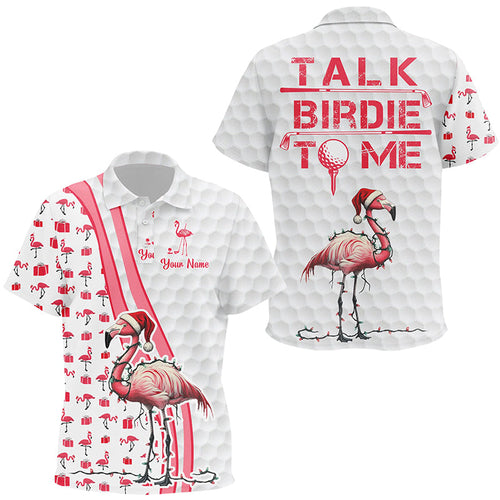 Funny Kid golf polo shirts custom pink and white flamingo Christmas golf shirts talk birdie to me NQS8778