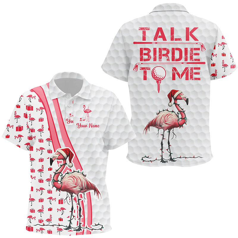 Funny Kid golf polo shirts custom pink and white flamingo Christmas golf shirts talk birdie to me NQS8778