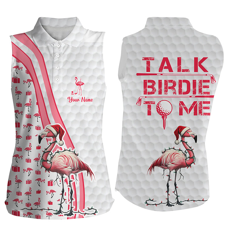 Women sleeveless polo shirts custom pink and white flamingo Christmas golf shirts talk birdie to me NQS8778