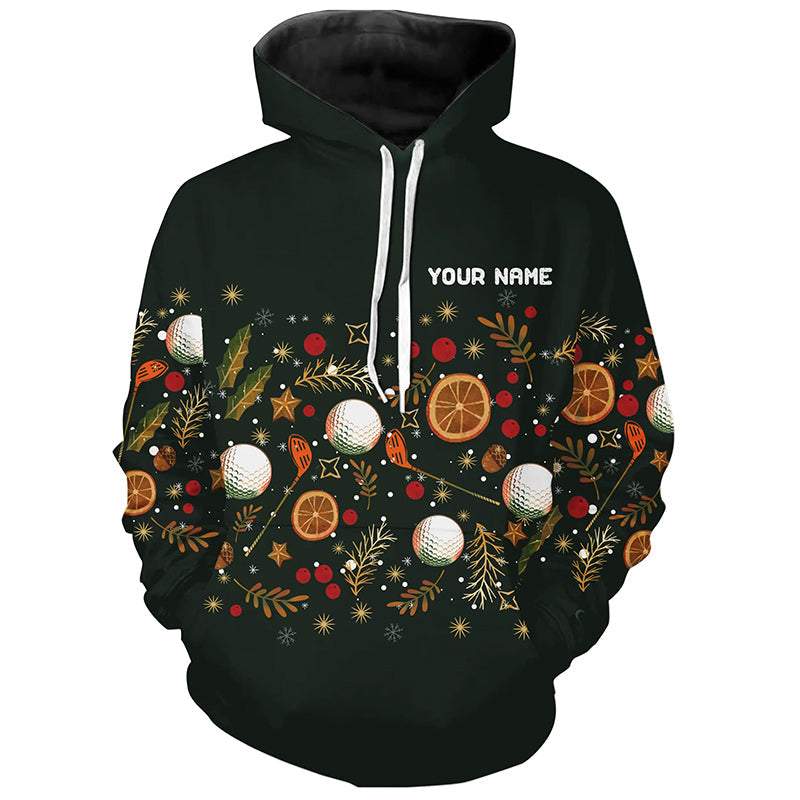 Funny Golf Hoodies custom Green Christmas golf pattern, Christmas golf attire NQS8782