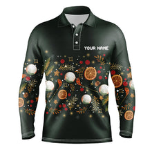 Load image into Gallery viewer, Funny Mens golf polo shirt custom Green Christmas golf pattern, christmas golf attire for men NQS8782