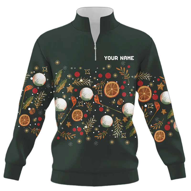 Funny Quarter zip golf sweatshirt custom Green Christmas golf pattern sweater, Christmas golf attire NQS8782