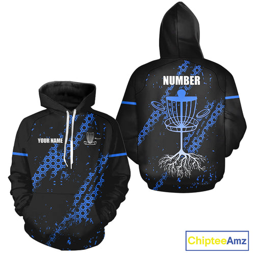 Black and Blue Hexagon Pattern Disc Golf Hoodies custom Team disc golf jerseys NQS10930