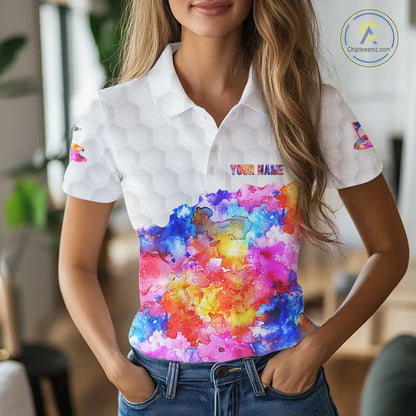 Colorful watercolor Womens Golf polo shirts Custom team golf outfit, Personalized ladies golf top NQS11315