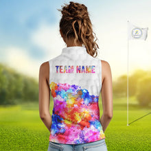 Load image into Gallery viewer, Colorful watercolor Sleeveless polo shirts Custom team golf outfit, Personalized ladies golf top NQS11315