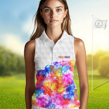 Load image into Gallery viewer, Colorful watercolor Sleeveless polo shirts Custom team golf outfit, Personalized ladies golf top NQS11315