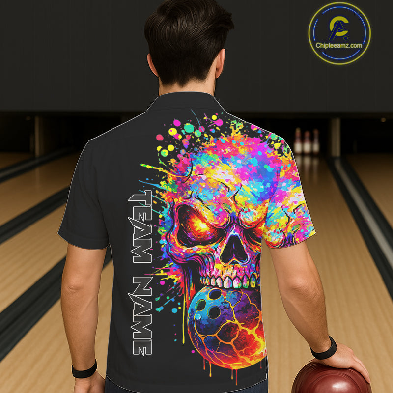 Colorful Skull bowling jerseys Bowling Hawaiian Shirt Custom Bowling Team shirt for bowlers NQS11317