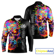 Load image into Gallery viewer, Colorful Skull bowling jerseys Bowling Polo, 1/4 zip Shirt Custom Bowling Team shirt for mens bowlers NQS11317