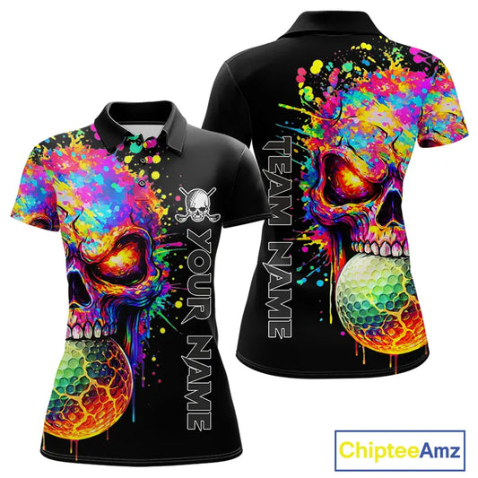 Colorful Skull Golf jerseys Black Golf polo shirts For Women Custom Team ladies golf clothes NQS11318