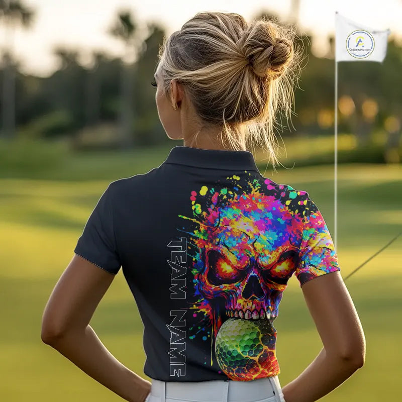 Colorful Skull Golf jerseys Black Golf polo shirts For Women Custom Team ladies golf clothes NQS11318