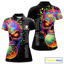 Load image into Gallery viewer, Colorful Skull Golf jerseys Black Golf polo shirts For Women Custom Team ladies golf clothes NQS11318