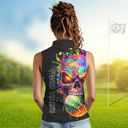 Colorful Skull Golf jerseys Black Women's Sleeveless polo shirt Custom Team ladies golf clothes NQS11318
