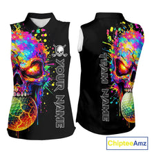 Load image into Gallery viewer, Colorful Skull Golf jerseys Black Women's Sleeveless polo shirt Custom Team ladies golf clothes NQS11318