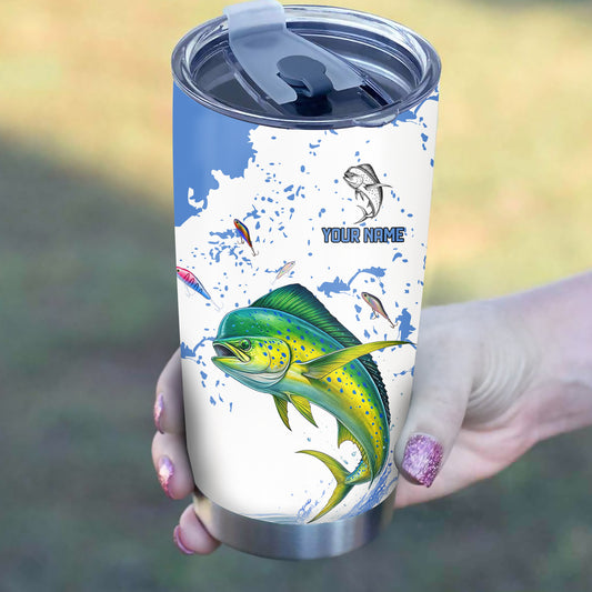 1PC Personalized Blue and white Mahi mahi Fishing Tumbler Cup Custom Name Mahi mahi Fishing gifts NQS11521