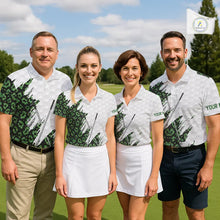 Load image into Gallery viewer, Green glitter Leopard skin pattern custom name white Womens golf polo shirts, team ladies golf tops NQS11527