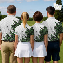 Load image into Gallery viewer, Green glitter Leopard skin pattern custom name white Womens golf polo shirts, team ladies golf tops NQS11527