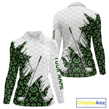 Load image into Gallery viewer, Green glitter Leopard skin pattern custom name white Womens golf polo shirts, team ladies golf tops NQS11527