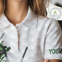 Load image into Gallery viewer, Green glitter Leopard skin pattern custom name white Womens golf polo shirts, team ladies golf tops NQS11527