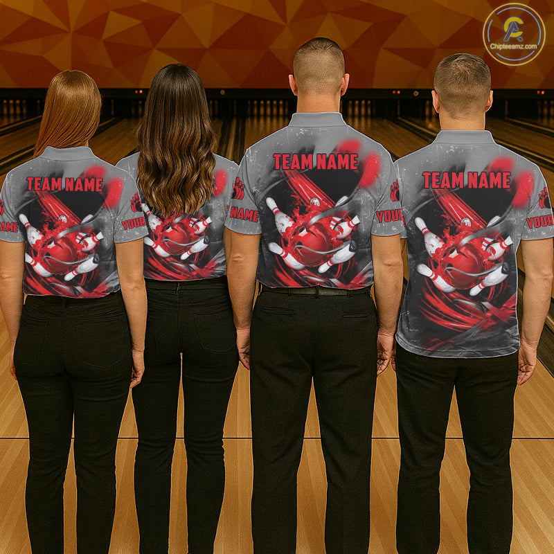 Red Sugar Skull Tattoo Custom Mens Bowling Polo, Quarter Zip Shirts,Team Bowling Jerseys NQS11528