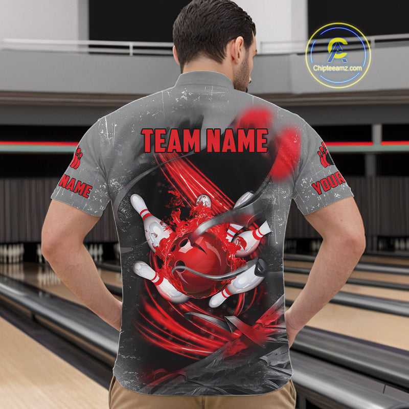 Red Sugar Skull Tattoo Custom Mens Bowling Polo, Quarter Zip Shirts,Team Bowling Jerseys NQS11528