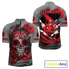 Load image into Gallery viewer, Red Sugar Skull Tattoo Custom Mens Bowling Polo, Quarter Zip Shirts,Team Bowling Jerseys NQS11528