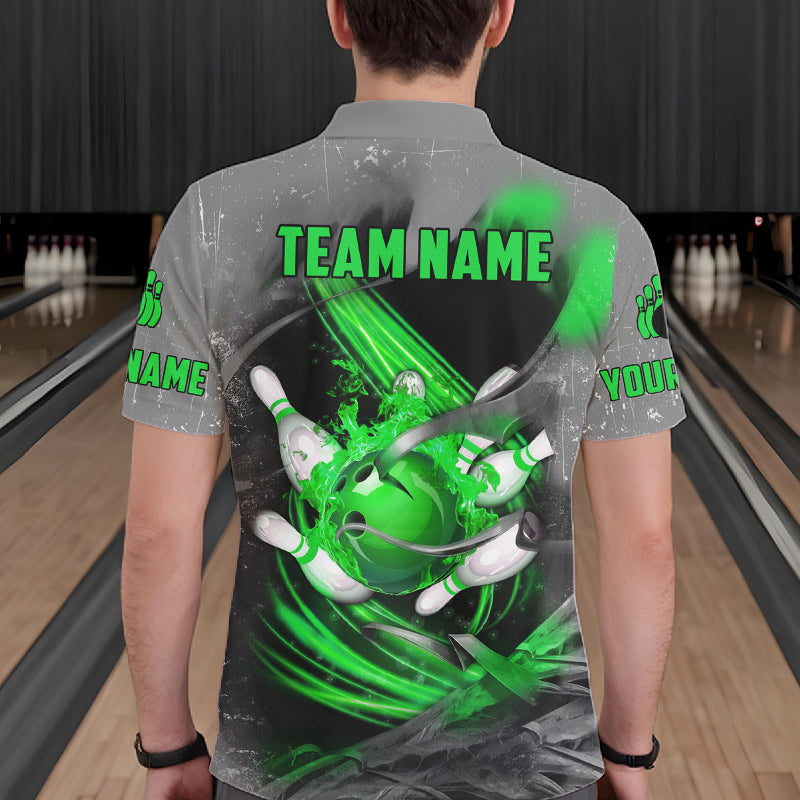 Green Sugar Skull Tattoo Custom Mens Bowling Polo, Quarter Zip Shirts,Team Bowling Jerseys NQS11529