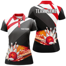 Load image into Gallery viewer, Black and red Women&#39;s Polo Bowling Shirt Custom flame bowling ball fire Team Ladies Bowlers Jerseys NQS7524