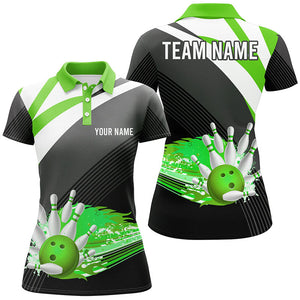 Black and Green Women's Polo Bowling Shirt Custom flame bowling ball fire Team Ladies Bowlers Jerseys NQS7525